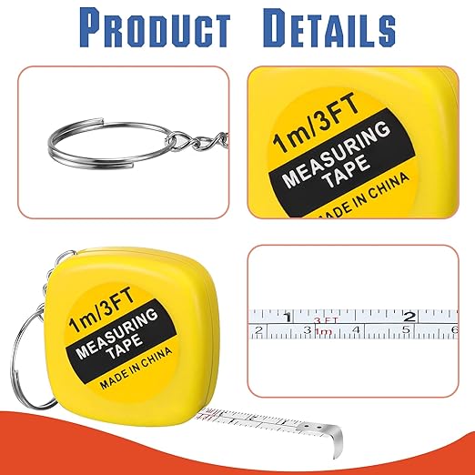 Macarrie 80 Pcs Small Tape Measure Keychains 3 ft/ 1 m Mini Retractable Measuring Tape Bulk with Slide Lock Construction Party Favors for School Prize Bag Filler DIY Projects Office Home Use, 4 Colors