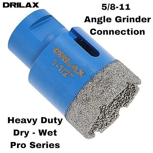 Drilax Pro Series 1-1/2 Inch Diamond Hole Saw for Angle Grinders | 1-3/8" Depth | 5/8"-11 Thread | Ideal for Shower Valves, Handles, Drain Pipes & Dry Drilling | Long Life
