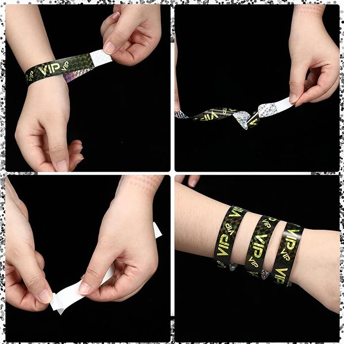 Teling 500 Pack VIP Plastic Wristbands Bracelets Party for Events VIP Custom Wristbands Plastic Bracelets Tear proof Waterproof Wrist Bands Arm Bands for Events Concerts