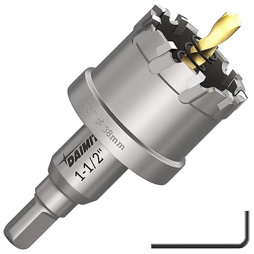 DAIMIT Hole Saw for Metal - Tungsten Carbide Tipped 1-1/2" Inch(38mm) Hole Cutter with Pilot Drill Bits for Stainless Steel, Iron, Copper, Brass - Heave Duty Hole Saw for High Precision Cutting