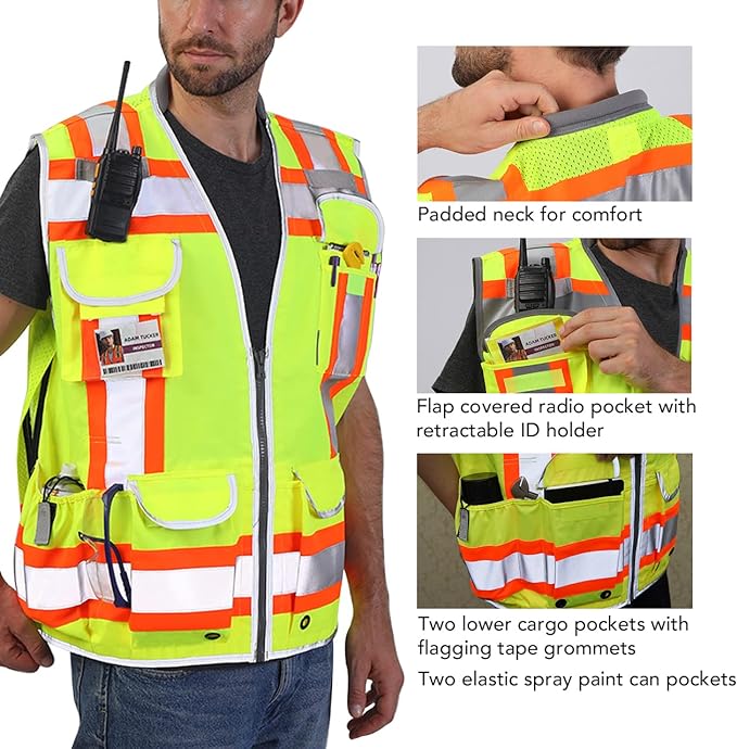Dib Safety Reflective Vest Heavy Duty, High Visibility Two Tone Engineer Vest, Made with 3M Tape, Padded Collar, Retractable ID Pocket, Yellow 2XL