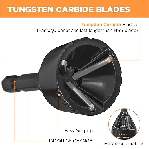 Tungsten Carbide Chamfering Drill Bit 1/4" to 3/4" Uniburr, Bolt Thread Repair Tool for Removing Burr, Quick Release Hex Shank Deburring Tool for Metal, Rod, Tube, Screw, Dowel, Sheet,Pipe
