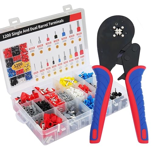 Fidioto 1200pcs Double Tube Ferrule Terminal with Ferrule Crimping Tool Kit, 4-Sided Terminal Crimping Pliers, High Precision (AWG 28-5) 0.08-16mm² Terminal Crimping Pliers for Tubular terminals etc