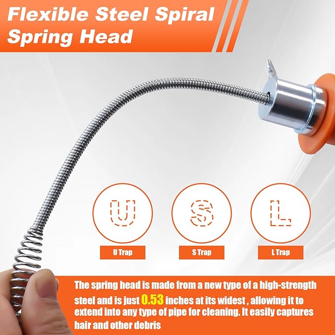 Drain Snake, 42FT Drain Auger with Drill Adapter, Plumbing Snake Clog Remover with Work Gloves, Manual or Powered Use for Kitchen, Sink, Sewer and Shower