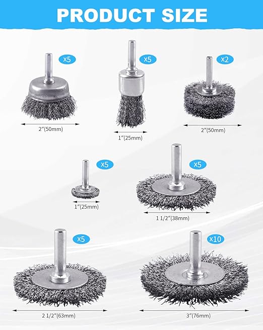 Rocaris 42 Pack Carbon Steel Wire Wheel, Cup, Pen Brush Set with 1/4-Inch Round Shank for Rust Removal, Corrosion and Scrub Surfaces