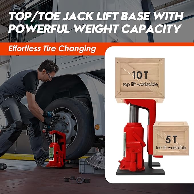 Toe Jack Lift Base Bracket(Jack Not Included), Chute Design fits All Bottle Jack Accessories from 5-30 Tons, 5t Toe Lift Workbench, 10t Top Lift Workbench, 0.4-6 in Toe Height, 9.5-16 in Top Height