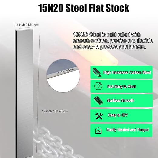 5 Pack 15N20 Steel for Knife Making - 12"x1.5"x1/8" 15N20 Steel Flat Stock Knife Blanks for Knife Making DIY