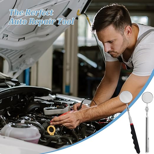 3 PCS Inspection Mirror, Telescopic Mechanic Mirror, Comfortable Grip, 360 Degree Rotation for Technicians Mechanics Contractors to Inspect and Observe (Round)
