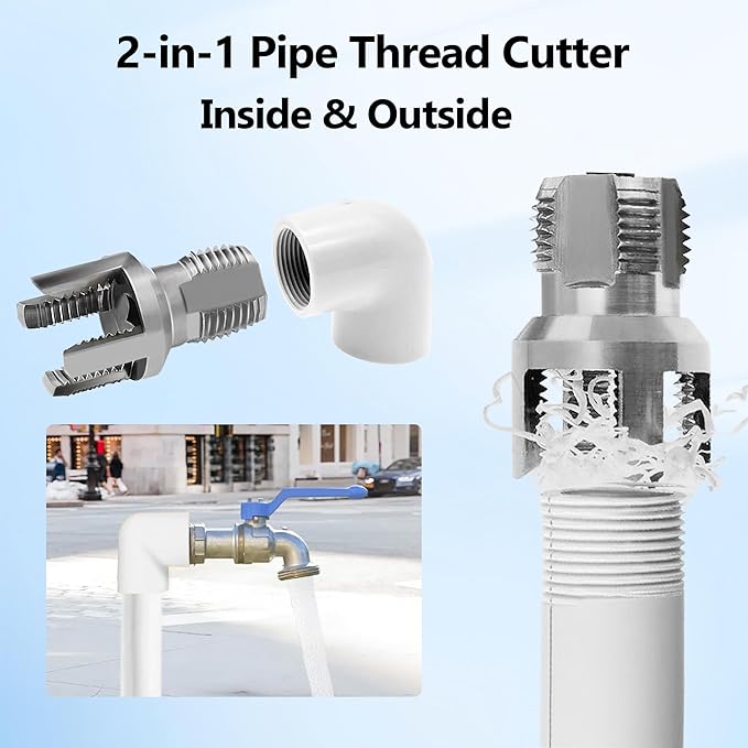 Integrated Internal & External Pipe Threading Tool, 3/4'' 1'' Dies, Dual-Function Pipe Thread Cutting Tool, Electric Drill Compatible Pvc Pipe Threader Kit for Home Repair