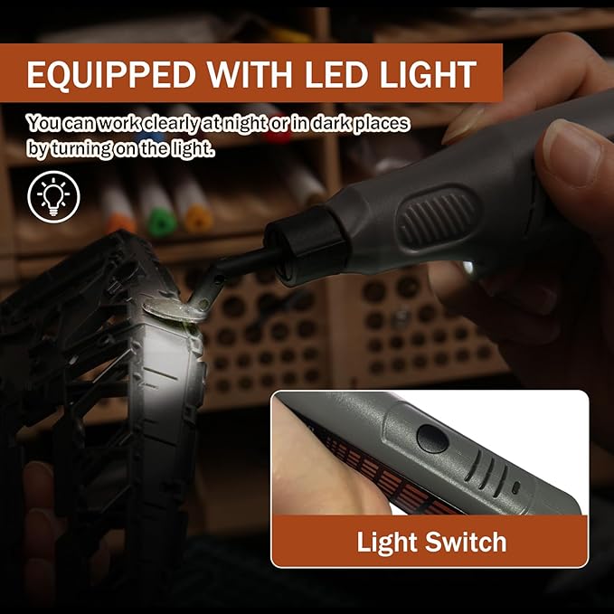 Cordless Pen Sander, Variable Speed and USB Charging with LED Light, Multi-Purpose Power Tool for Sanding, Polishing, Finishing, DIY Crafts