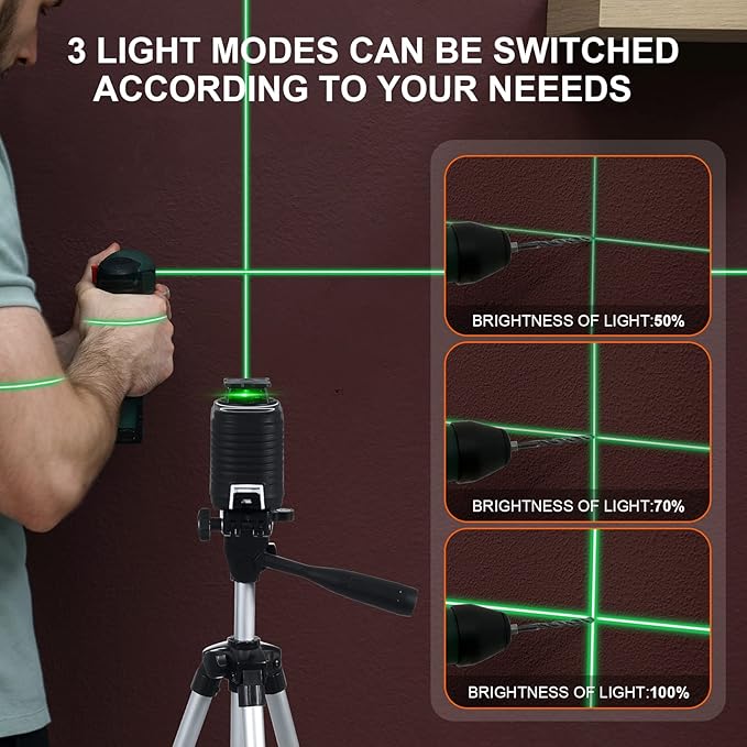 Firecore Self Leveling Laser Level, 360° Green Cross Line Lazer Level with Pluse Mode, 3 Brightness Adjustment Laser Leveler Tool for Hanging Shelves Cabinets Home DIY Project
