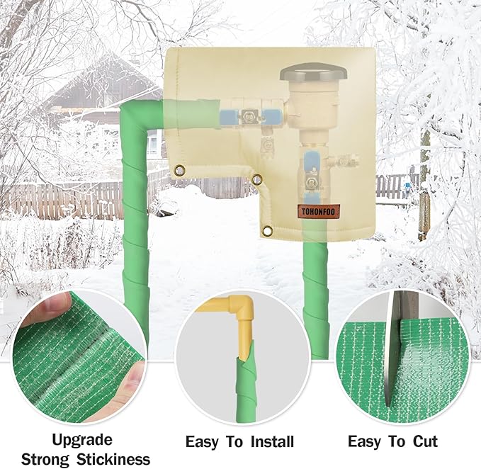 Pipe Insulation Tape, Outdoor Water Pipe Insulation Wrap, Foam Insulation Tape for Outdoor Pipes Winter Freeze Protection, Heat Tape for Water Pipes, Copper Pipes, PVC, AC Line, 3in x 15ft, Green