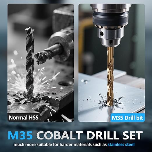 Cobalt Drill Bit Set, Yougfin 29PCS M35 Metal Drill Bit Set for Steel 1/16"-1/2" Drill Bits for Hardened Steel, Stainless Steel, Alloy Steel, high Speed Steel with Index Case