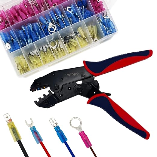 300Pcs Waterproof Heat Shrink Wire Connectors Kit, Automotive Electrical Connector Terminals Kit, Fork Ring and Spade Connectors for Car and Boat (22-10AWG)