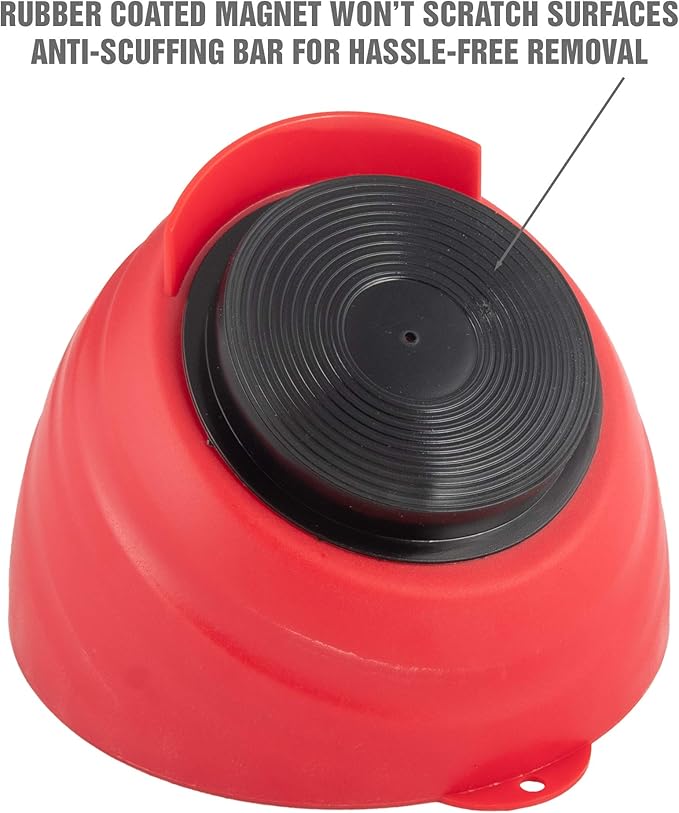 OEMTOOLS 25333 Red Magnetic Nut Cup, Curved Magnetic Parts Tray Holds Up to 5 Pounds, Attaches To Metal Surfaces, Multi-Use Nuts And Bolts Organizer Made From Durable ABS Plastic