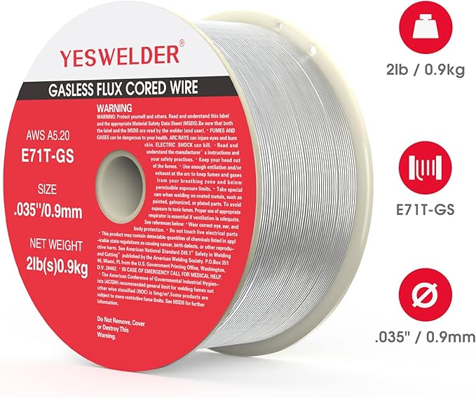 YESWELDER Flux Core Gasless MIG Wire, E71T-GS Mild Carbon Steel .035-Inch Diameter 2-Pound, Strong ABS Plastic Spool Welding Wire (3Packs)