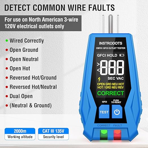 Circuit Breaker Finder, Digital Breaker Finder with GFCI Outlet Tester, AC 90-135V Electrical Circuit Tracer with Buzzer Alarm & Color LCD Display, Includes Batteries & Carrying Case