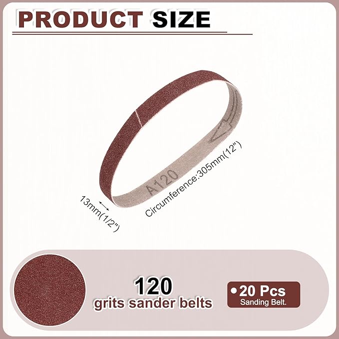 HARFINGTON 1/2 x 12 Inch Sanding Belts, 20 Pcs 120 Grits Aluminum Oxide Abrasive Belt Sander File Belt for Woodworking, Metal Polishing, Knife Sharpener