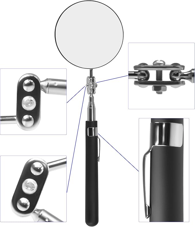Round Telescopic Inspection Mirror, 85mm Area, Checking Tool for Vehicle, Observing Eyelashes, Mouth and Other Small Parts - Extended Large Mirror (2 PCS)