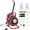 50Ft 3/8 Inch Electric Drain Cleaner Machine Auto Feed Drain Auger for 1 to 4 Inch Pipes Professional Sewer Snake with 4 Cutters Gloves Heavy Duty Clog Remover