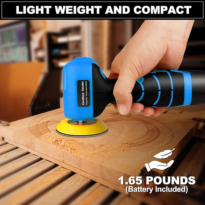 Cordless Sander, 3" Palm Sander with 16.8V 3.0Ah Li-ion Battery, 3500RPM Mini Polisher, 19 Accessories Sander Tool for Sanding/Polishing/Waxing/Cleaning