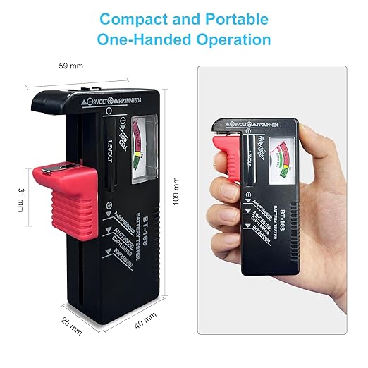 Dlyfull Battery Tester, Small Battery Testers Universal Battery Checker for AAA AA C D 9V 1.5V Button Cell Household Batteries