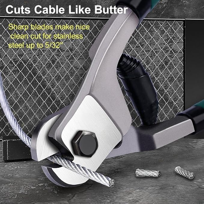 Steel Wire Cutters Heavy Duty 8-Inch Cable Cutting Pliers Wire Rope Cutter Sharp Stainless Steel Cable Cutters 5/32" Comfortable Safety Spring-loaded Handle One-Handed Bike Cable DIY Projects
