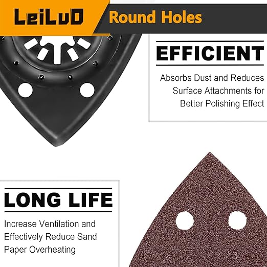 LEILUO 127 Pcs Oscillating Tool Sanding Pad Kit 2Pcs 3-1/2 Inch Triangle Sanding Pads 2Pcs Fingertip Sand Pad 120Pcs Sandpaper 3Pcs Adapters Compatible with DeWalt Dremel Milwaukee and More