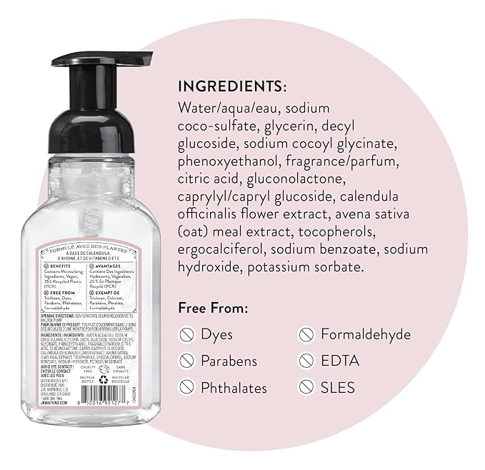 J.R. Watkins Foaming Hand Soap with Pump Dispenser, Moisturizing Foam Hand Wash, All Natural, Alcohol-Free, Cruelty-Free, USA Made, Rosewater, 9 fl oz, 3 Pack