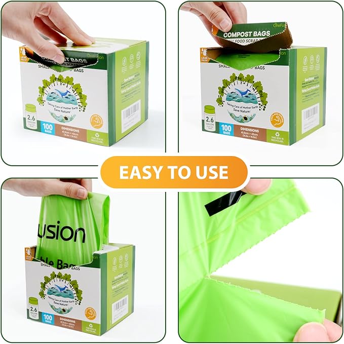 Compostable Bags for Kitchen Compost Bin, 1.2 Gallon, 125 Count, Certified by BPI and ASTM, Leakproof and Odor Control