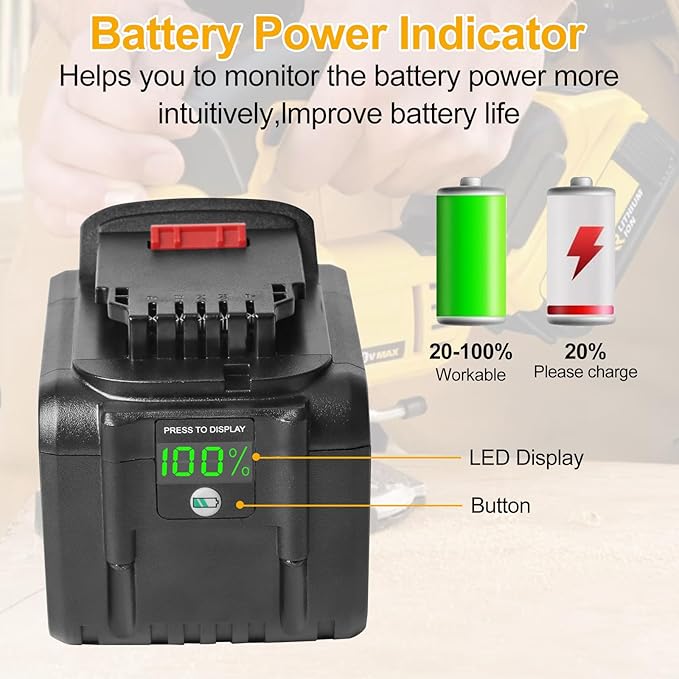 waitley 2 Pack 20V 9.0Ah DCB209 Replacement Battery Compatible with DCB200 20V DCD DCF DCG Series Cordless Power Tools with LED Indicator
