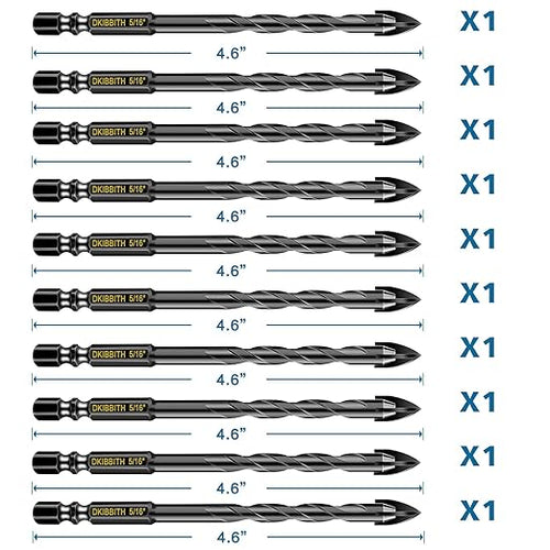 10 Pcs 5/16" Masonry Concrete Drill Bit Set for Tile Brick Glass Plastic Wood, Cross Tungsten Carbide Tip, Hex Shank, Work with Ceramic Porcelain Tile Wall Mirror Paver, 5/16 Inch Drill Bits, 8mm