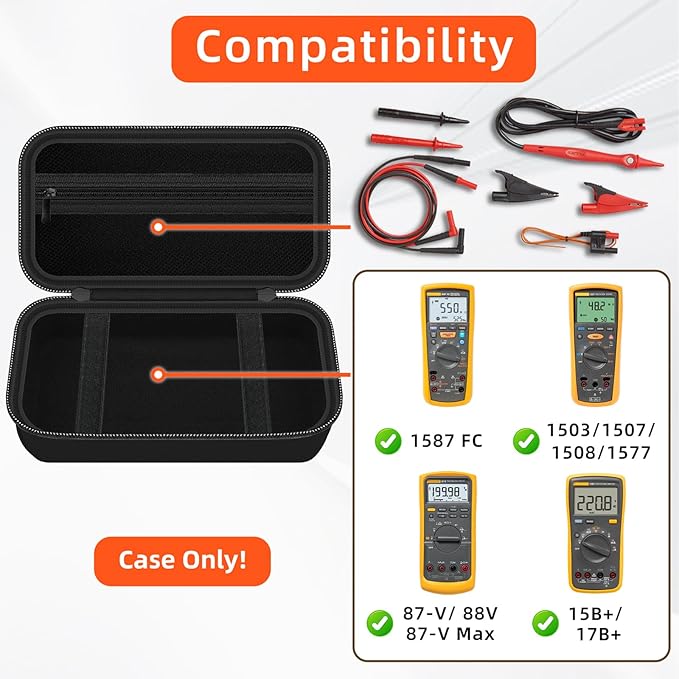 Carrying Case for Fluke1587 FC/ 87-V/ 87V Max/ 88V/ 15B+/ 17B+/ 1503/1507/1508/1577 Multimeter Testers and Accessories, Multimeter Storage Bag Organizer Box (Case Only)