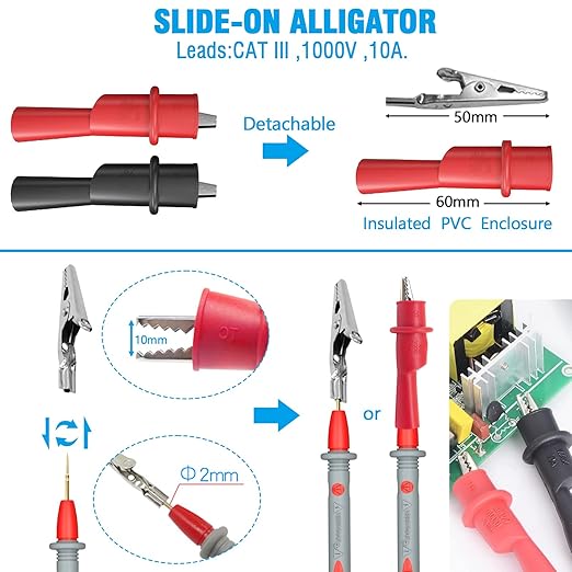 Electrical Multimeter Test Leads Set with Alligator Clips Crocodile Alligator Clips Electrical Test Hook Test Probes Lead Professional Kit for Electric Circuit Connection, DIY School Experiments