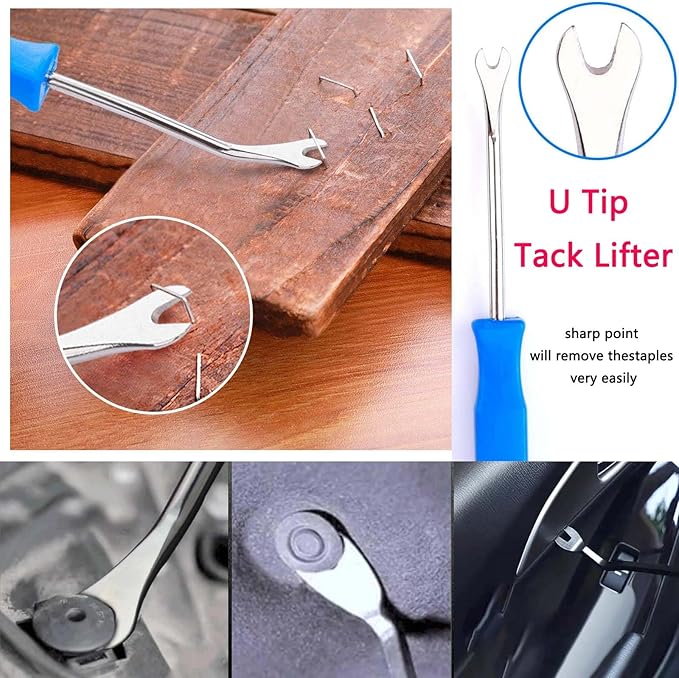 4Pcs Upholstery Staple Remover Nail Puller Nail Remover Tool Set with End Cutting Pliers Tack Puller Staple Puller Tool for Carpet Furniture Wooden Photo Frame Floor,Zipper Package