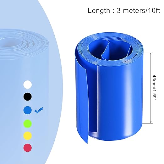 MECCANIXITY Battery Wrap PVC Heat Shrink Tubing 26mm Dia 43mm Flat 10 Feet(3meters) Blue Good Insulation for Battery Pack