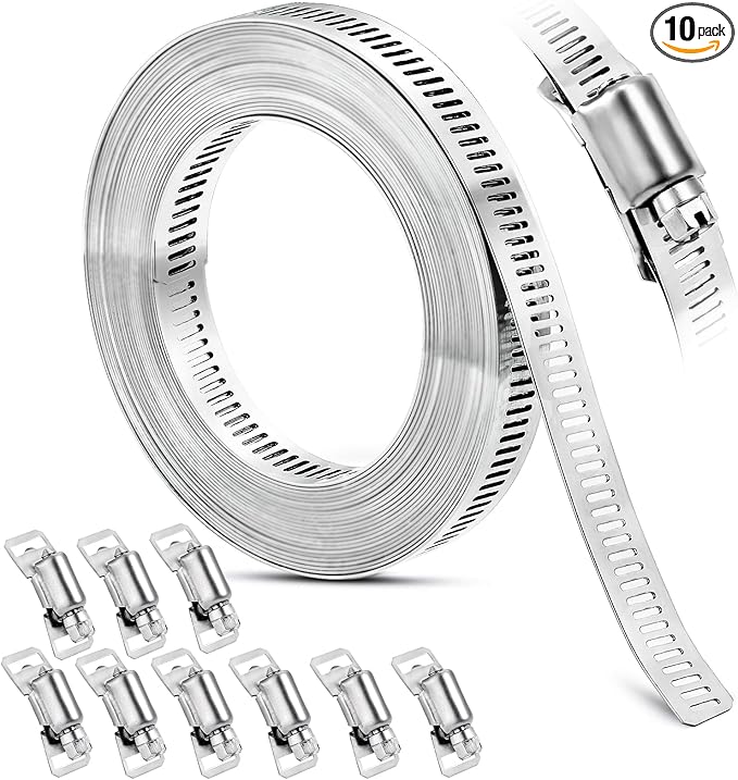 Hose Clamps, DIY 20 FT Metal Strap + 9 Fasteners, Hose Clamps Stainless Steel, Large Adjustable Hose Clamp Pipe Clamp for Pipe Automotive Mechanical Applications