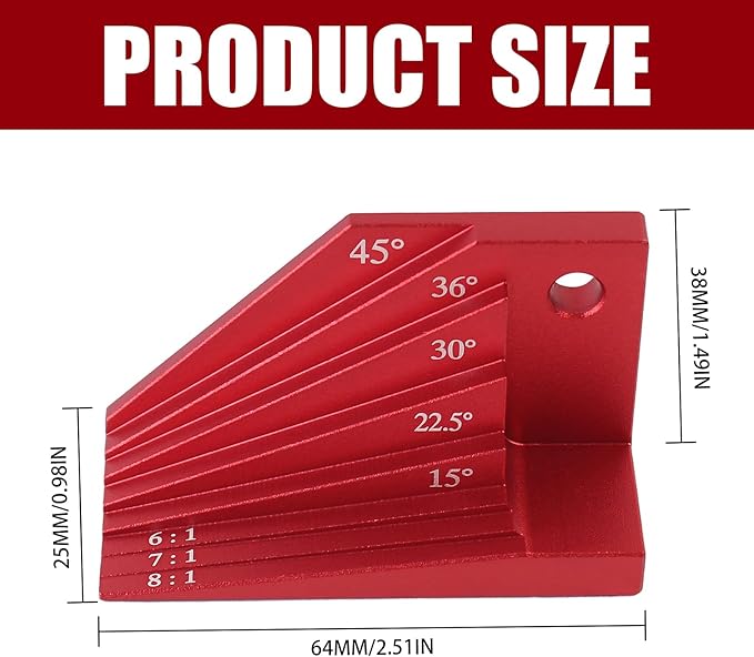 Multi-Angle Bevel Gauge Block, Universal Miter Angle Finder with 15°-45°Miter Angles, Woodworking Measuring Tool for Router and Carpentry Projects