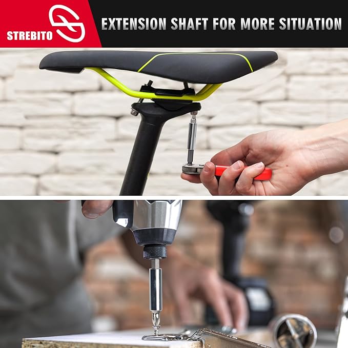 STREBITO Right Angle Screwdriver 14 Piece Mini Ratchet Set, Offset Screwdriver Low Profile Ratchet Screwdriver Set with 1/4 Ratchet, Hex, Phillips, and Torx, EDC Bit Driver for Tight Spaces, Bike