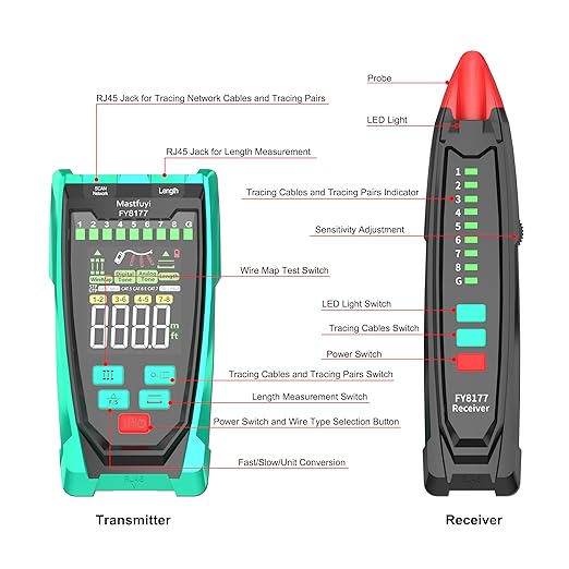 Network Cable Tester, Shielded Line Finder, Rechargeable Cable Tracer with Probe Tone, Multi-Function Wire Tracer, Ethernet LAN Network Cat5/6/7 Cable Maintenance Organizer, Telephone Line