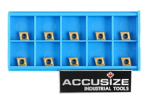 Accusize Industrial Tools Ccmt21.51 Tin Coated Carbide Inserts, 10 Pcs/Box, 2100-1008x10