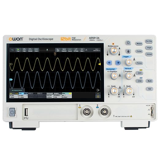 OWON Digital Oscilloscope ADS812A 100MHz Bandwidth 12bits Lab Oscilloscope 1.25GSa/s Sample Rate with Dual Channel 50M Memory Depth 7 inch LCD Display(100MHz/2CH/ADS812A)