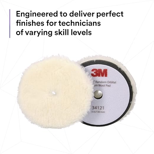 3M Perfect-It Random Orbital Medium Wool Compounding Pad, 5"/130 mm, White, 34121, Orbital Pads for Automotive Compounding and Polishing
