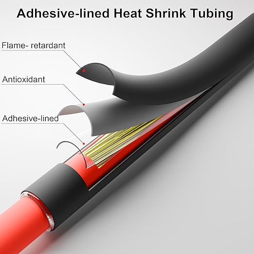 90 PCS Diameter 1/2 to 3/32 Inch 3:1 Colorful Heat Shrink Tubing Kit Dual-Wall Adhesive Lined Tube Assortment Kit Red Yellow Green Blue Black White