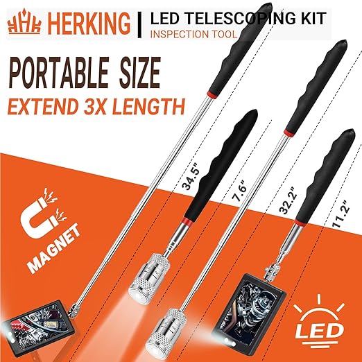 HERKING Mens Gifts for Him Telescoping Magnetic Pickup Tool with Telescoping Inspection Mirror, Unique Fathers Day Gifts for Men, Dad, Husband Boyfriend Birthday Gifts