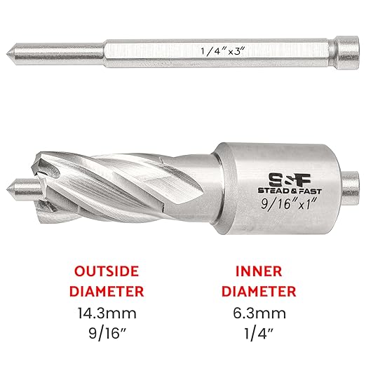S&F STEAD & FAST Annular Cutter, 9/16” Cutting Diameter x 1” Depth of Cut for Magnetic Drill Press, Mag Drill Bits with Pilot Pin