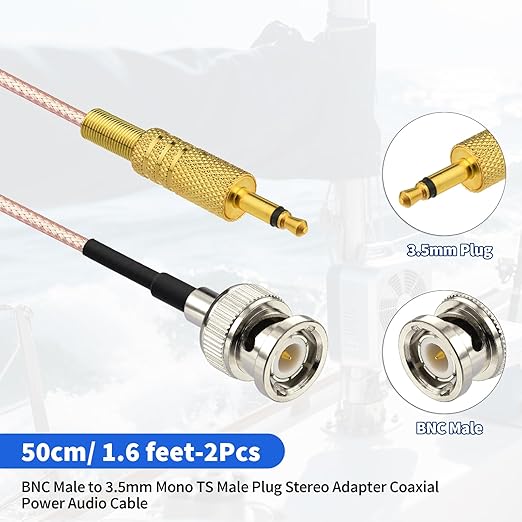 Yuslao BNC Male to 3.5mm Plug Mono TS Audio Extension Cable 50cm 1.6ft for Ham Radio Shortwave Radio Oscilloscope Signal Generator CCTV Surveillance etc (2-Pack)