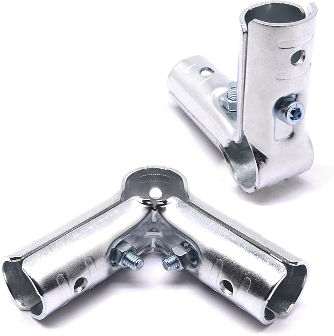 90 Degree Pipe Connector Tee Clamp Fittings, Steel Connection Clamps Set with Small Wrench （2set, 20mm）