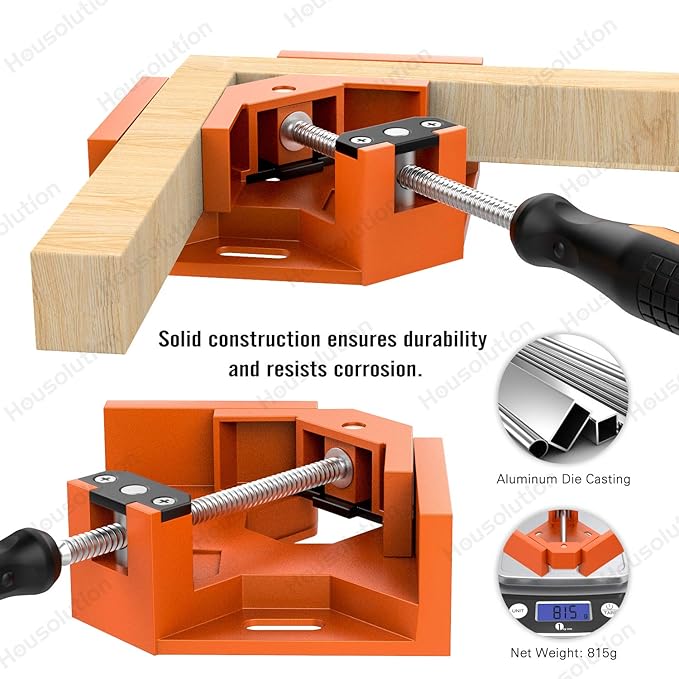 Right Angle Clamp, [2 Pack] Single Handle 90°Aluminum Alloy Corner Clamp, Right Angle Clip Clamp Tool Woodworking Photo Frame Vise Holder with Adjustable Swing Jaw - Orange