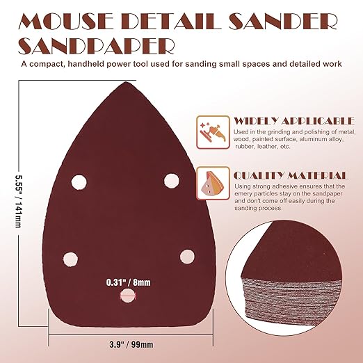 1000 Grit Mouse Sander Sandpaper, Jamiikury 5 Hole Detail Sander Sandpaper Palm Sander Paper Mouse Sanding Pads Hook and Loop Sanding Sheets - Pack of 20